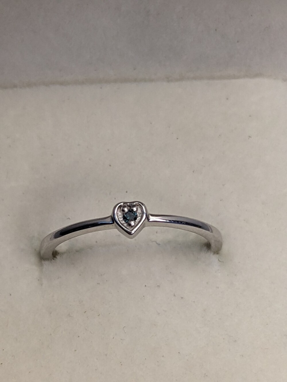 Sterling Silver Lab Blue Diamond Heart Ring Modern Design With Accent Stone 7.5